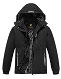 MoFiz Winterjacke Mädchen Skijacke Kinder Softshelljacke Fleecefütterung Winddicht Outdoor Jacke mit Kapuze Schwarz L