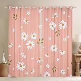 Fenstervorhänge mit Gänseblümchen-Motiv, Teenager, Erwachsene, Frauen, Blütenblätter und Blätter, Vorhänge für Schlafzimmer, rosa und weiße Vorhänge für Wohnzimmer,