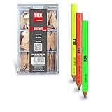 TOX Miniset Biscuit Wood (100-tlg.) + Zimmermannsbleistifte Neo, Flachdübel in 3 gängigen Größen (P0, P10, P20), Stifte in den Neonfarben Grün, Gelb, Orange (jeweils 4 Stück), 094909138