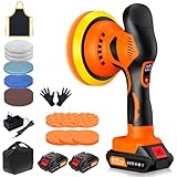 Poliermaschine Auto Akku, 8 Variablen Geschwindigkeiten, 2800–6000 U/min, Exzenter autopoliermaschine mit 2x 21V 2.0Ah Akkus und 21PCs politur set für die Auto-Detailpflege und Kratzerentfernung