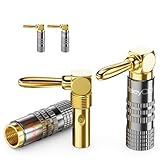deleyCON 4 Stück Bananenstecker Set 90° Gewinkelt - Vergoldet Schraubbar für Lautsprecherkabel Boxenkabel 0,75 mm - 4,5 mm & z. B. HiFi Heimkino Receiver