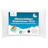 Kinder Kissen 40x60, Höhenverstellbares Kinderkissen ab 3 Jahre, Nachhaltiges Kinderkopfkissen TILLA – made in EU, Anschmiegsames Kopfkissen aus weicher Bio-Baumwolle, Erholsamer Schlaf für Allergiker
