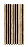 Leiste24 Akustikpaneel - Lamellenverkleidung - Wandverkleidung - 800 x 400 mm - Akustikfilz Schwarz - Lamellendekor Eiche natur