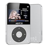 AGPTEK 64GB MP3 Player Bluetooth 5.3, mit 2,3 Zoll TFT horizontalem Farbbildschirm, MP3 Player mit Kopfhörer unterstützt bis 128GB SD Karte, FM Radio, Aufnahme, E-Buch, Schrittzähler, Sternsilber