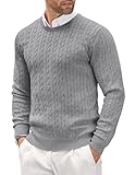 COOFANDY Strickpullover Herren Zopfmuster Pullover Rundhals Kragen Feinstrickpullover Grau L