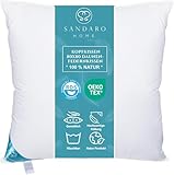 Sandaro Home Kopfkissen 80x80 Daunen-Federn | 3 Kammern Premium Qualität Daunenfedernkissen 80 x 80cm 100% Natur Bezug Baumwolle, Ultra Komfort, Öko-Tex Zertifiziert 1200g