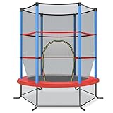 COSTWAY Ø165cm Gartentrampolin mit Sicherheitsnetz, Trampolin bis 135KG belastbar, Indoor-/Outdoortrampolin für Kinder ab 3 Jahre (Blau, Ø165x165cm)
