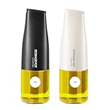 YARRAMATE Auto Flip Olivenöl-Spenderflasche für die Küche, 500 ml, schöne Speiseglas-Öl- und Essig-Menage mit Ausgießer, Ölbehälter, Sojasaucenspender (weiß und schwarz)