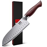 SHAN ZU Profi Santoku küchenmesser 18cm - Japanischer Hochcarbonstahl 10Cr15Mov mit 12° extrem scharfer Klinge & Ergonomischem Pakkaholzgriff - Kochmesser für Fleisch, Gemüse, Fisch