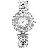 DEARMAMY Damenuhr mit Strass-Stahlband Frauen Diamantuhren für Damen Modeuhren für Damen Damenuhren Strasssteine damenarmbanduhr Ladies Watch Armbanduhr Damenmodeuhr Legierung Silver