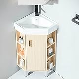 LYXWGRZD Eckwaschbecken, Standwaschbecken, Keramik-Eckwaschbecken for Kleine Räume, Eckwaschtisch ffor Badezimmer, Waschbecken mit Vorratsbehälter(Natural A)