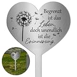 Photect Grabstecker 304 Edelstahl Herz mit Spruch Begrenzt Ist Das Leben Doch Unendlich Ist Die Erinnerung Herz Grabdekoration Wetterfest Frostbeständig Grabschmuck zum Andenken Dekoherz Trauer