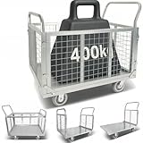 ALSTEN TECH plattformwagen klappbar transportwagen mit Rollen rollwagen schwerlastwagen 400 kg Stahl gitterwände schiebewagen