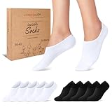 10 Paar Füßlinge Damen Sneaker Socken Unsichtbar Atmungsaktiv Baumwolle mit Silikonpad 70106T (Schwarz Weiß 35-38)