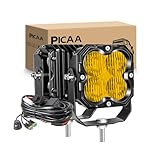 PICAA LED Arbeitsscheinwerfer 2X 4 Zoll 11CM 30W 3000LM Flood Beam mit Kabel,Wasserdicht Stoßfest 12V für Offroad, SUV, Pickup, ATV, UTV, LKW, Traktor, Anhänger, Boot, Nebelscheinwerfer,Gelb 3500K