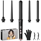 Onftrym Lockenstab,5 in 1 Lockenstab Set,Keramik lockenstab mit Verschiedenen Aufsätzen für Große und Kleine Locken,Curling Iron 160℃-230℃ Einstellbar,Welleneisen Für Haare mit Handschuhe & 2 Clips
