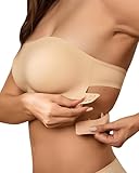 SHARICCA Trägerloser BH Damen ohne Bügel Nahtlos BH ohne Träger Push Up Nahtlos Tube Top BHS Seamless Bralette mit Rutschfestes Silikon(Beige-1P01-M)