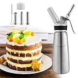 Peviasot Sahnespender, 500 ml Sahnespender mit 3 Edelstahldüsen und 1 Reinigungsbürste, Professionelle Sahnesyphon für Nachspeisen, Auslaufsicher Schlagsahnebereiter für Desserts Gebäck, Edelstahl