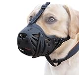 Maulkorb für Hunde, atmungsaktiv, mit Kopfband, sichere und bequeme Passform, verhindert Bisse, Kauen und Bellen, verstellbar für kleine, mittlere und große Hunde, schwarz, 14,5 – 34 cm/5 – 35 kg