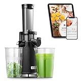 Entsafter AOBOSI-Mini slow juicer mit Rückwärts-Kau-Funktion-saftpresse elektrisch mit Bürste und 2 Tassen- Multifunktions obstpresse-elektrische Fruchtpresse (Schwarz, 45MM)