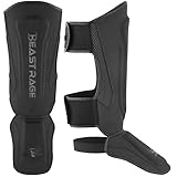 BEAST RAGE Schienbeinschoner für Kickboxen Muay Thai, MMA Martial Arts Schienbeinschoner, Beinschutz mit Ristschutz, MMA Trainingsausrüstung, Sparring, BJJ Karate Boxen Taekwondo (Schwarz, S)