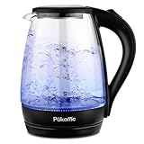 Pukomc Wasserkocher Glas mit Filter und Innendeckel, BPA Frei, 1,7 Liter, Kettle mit blau LED, Trockenaufschutz, 2200 Watt, Schnelles Aufheizen