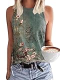 VEUNCOS Tank Tops Damen Loose Fit Leicht Basic Shirt Rundhals Blumenmuster Sommerkleidung Grüne Blume XXL