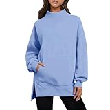 Generisch Sportjacke Damen Sweatshirt Damen Große Größen ohne Kapuze Langarmshirt Warm Baumwolle Langarm mit hohem Kragen Casual Oversized Frauen Pullover