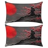 Outdoor Kissen Wetterfest Kissenbezug Wasserfest Sofakissen Wasserdicht Dekokissen 30x50cm Kissenbezüge Japanische Samurai Dekorativ Kissen Kissenhülle aus 2er Set für Garten Sofa Wohnzimmer Bett R646