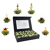 Creano 18er Teeblumen Geschenkset ErblühTee - Grüner Tee - in edler Magnetbox mit Sichtfenster & Silberprägung