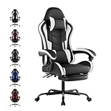 WOTSTA Gaming Chair Computerstuhl Ergonomischer Gaming Stuhl mit Fußstütze Bürostuhl Ergonomischer Computerstuhl mit Lendenwirbelstütze (BLKWT)