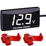 Greluma 1 Stk Car Digital Voltmeter Wasserdichtes DC 12V LED Digital Display Voltmeter für Auto Motorrad Voltage Volt Meter Manometer mit Drahtklemmen