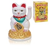 Flanacom Winkekatze - Winkende Japanische Glückskatze - Wackelfigur Glücksbringer Büro Schreibtisch - lustige Scherzartikel - Abschiedsgeschenk Kollege - Wichtel-Geschenk (Weiß)