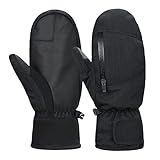 Durio wasserdichte Handschuhe Damen Herren Fäustlinge Touchscreen Skihandschuhe Winterhandschuhe für Laufen Skifahren Wandern Motorrad Radfahren Schwarz L