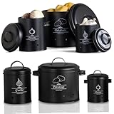 Hperu 3-teiliges Kartoffel-Aufbewahrungsset aus Metall – luftdichter Behälter in 3 Größen mit Deckel und Löchern für Kartoffeln, Zwiebeln, Knoblauch, Küche