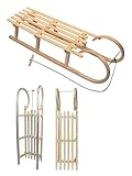 BambiniWelt by Rafael K. Hörnerschlitten Hörnerrodel [Holzschlitten] mit Zugseil Leichtlauf-Stahlkufenbeschläge 120cm Buchenholz massiv 2 Personen + GRATIS