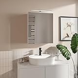 HAJDUK FURNITURE Spiegelschrank Bad mit LED Beleuchtung 50x60 cm Weiß Badschrank mit Spiegel Ablage und Griffloser Öffnung Aufsatzleuchte