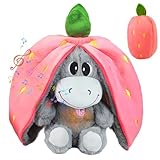 Rppiup Atmendes Kuscheltier, Esel Kuscheltier mit Atembewegung und Musik, Weiches Schlafender Plüsch Esel mit Warmem Licht, Schlummer Kuscheltiers für Neugeborene und Junge Mütter (Erdbeere)