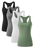 vislivin Workout Tanktops für Damen Racerback Yoga Tanks Basic Sportliche Activewear-4er Pack Schwarz/Dunkelgrau/Weiß/Armeegrün L