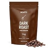 Incapto Kaffeebohnen Dark Roast | Mit viel Koffein | Single-Origin Uganda | Espresso 100% Robusta | Sehr Kräftiger und Vollmundiger Bohnenkaffee | Plantage Bujanga, Victoria Lake, 1kg