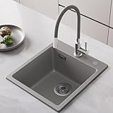CECIPA Granitspüle Grau, Küchenspüle 40x45cm, Einbauspüle Grau, Spülbecken Eckig, Moderne Spüle Küche aus Granit, Waschbecken Küche Klein, Küchenspüle mit 2 HahnLöcher, Stabile Spüle aus 80% Quarzsand