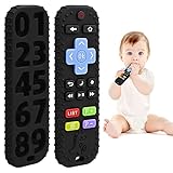 Zahnen Beißringe Spielzeug für Babys 0-6-12 Monate Geschenke, Fernbedienung Baby Zahnungshilfe für 3 6 9 Monate Kleinkind Autismus, Lebensmittelqualität Silikon Badespielzeug, Schwarz