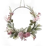 41cm Künstliche Türkranz Deko, Türkranz Frühling aus künstlichen Blumen und Pflanzen Türkranz Kranz Deko Metallring Hochzeit Blumenkranz Deko Frühlingskranz Metallring Blumenkranz Deko (Rosa)