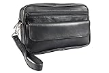 XXL HANDGELENKTASCHE LEDER - Herrentasche Handtasche Umhängetasche Tasche Gürteltasche Horst Schlämmer Schwarz Herren Tragegurt Handschlaufe Reißverschluss Männer Frauen Smartpfone Handy