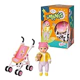 BABY born Minis Kinderwagen-Spielset mit Minis-Puppe Eli und Kuscheltier, 906156 Zapf Creation