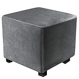 DUJUIKE Ottoman-Bezüge, Schonbezug, quadratisch, Ottoman-Bezüge, Schutz für Fußstütze, Fußhocker, Möbel, Stretch, bequemer Samt mit elastischer Unterseite (L&W: 33–46 cm, H: 38–46 cm, Grau)