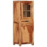 HETFTJN Highboard aus massivem Akazienholz 40x34x110 cm mit 2 Türen und Schublade Rustikales Design für Wohnzimmer Küche und Flur