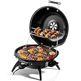 CUSIMAX Elektrogrill Tischgrill, für Innen- & Außennutzung, Balkon, Garten & Küche, 1600W Tragbarer Elektro-Tischgrill mit Deckel und Regulierbare Temperatur, Antihaftbeschichtung