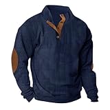 Mrat Herren-Sweatshirt, Kordsamt, Vintage-Top, Baumwoll-Fleece, Pullover, weiches Sherpa-Sweatshirt, Stehkragen, langärmelig, Winter-Sweatshirt, Tops, Henley-Ausschnitt, Druckknöpfe, Hemden, bequem,