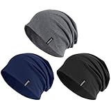 FURTALK Mütze Beanie für Herren Damen Baumwolle Sommermütze Stylisch Leicht Atmungsaktiv Laufen Schlafen Chemo Kopfbedeckung, Schwarz+Dunkelgrau+Marineblau